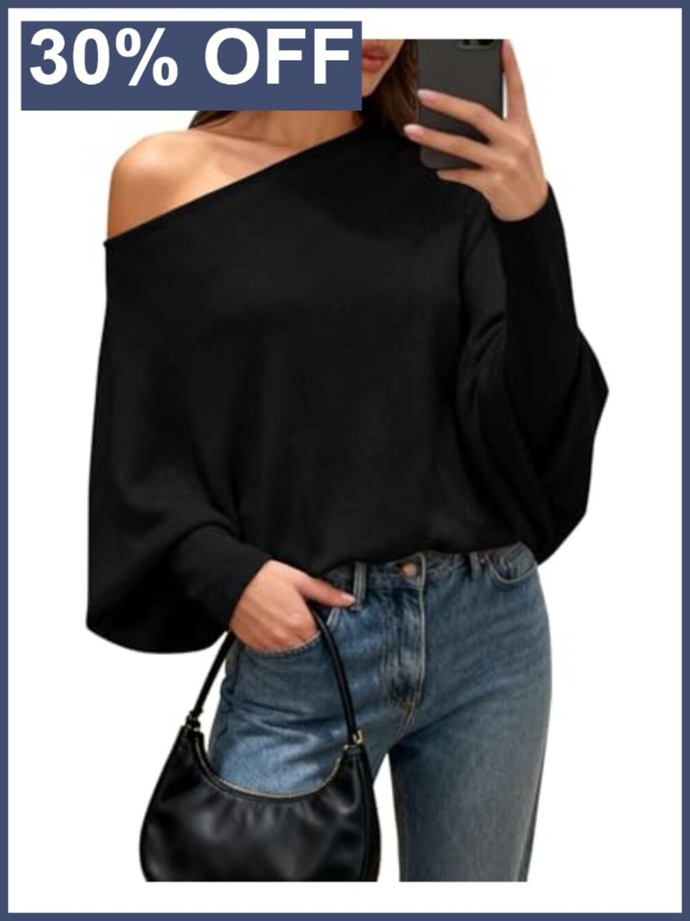 Off The Shoulder Batwing Knit Sweater Loose Fit Fall Pullover